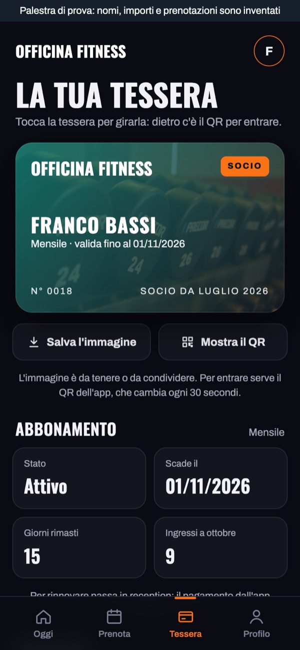 La tessera del socio con nome, abbonamento e scadenza